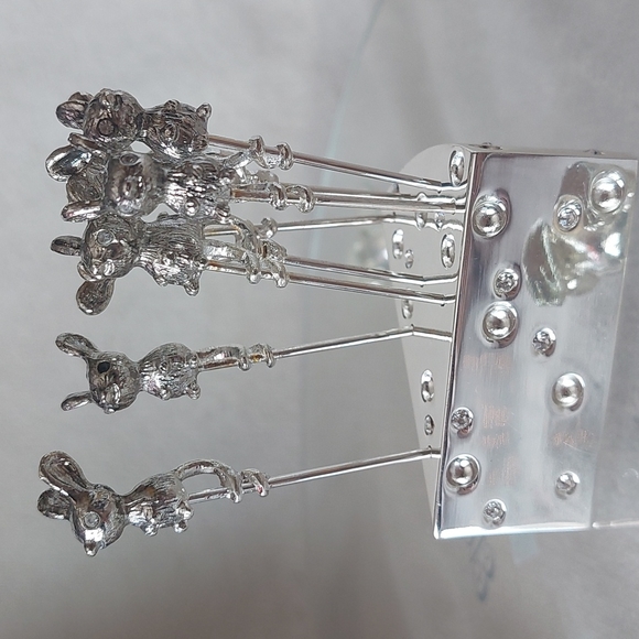 Mice N' Cheese glass plate silver plated cheese picks - Picture 5 of 13